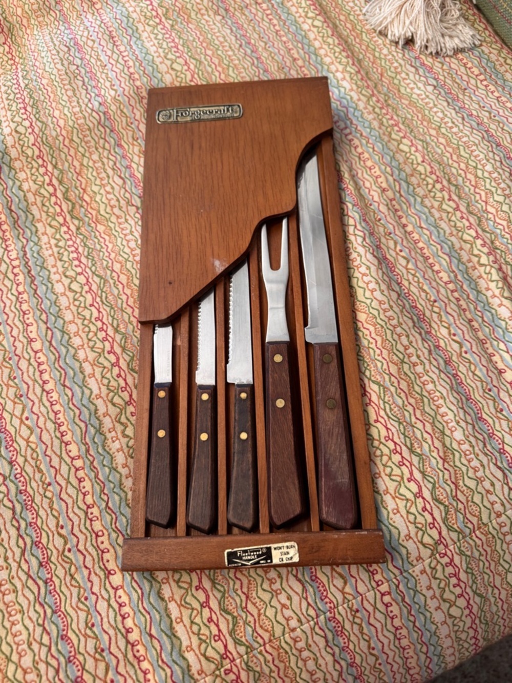 Vintage Forgecraft by Washington Forge 5-piece knife set wooden hanging storage